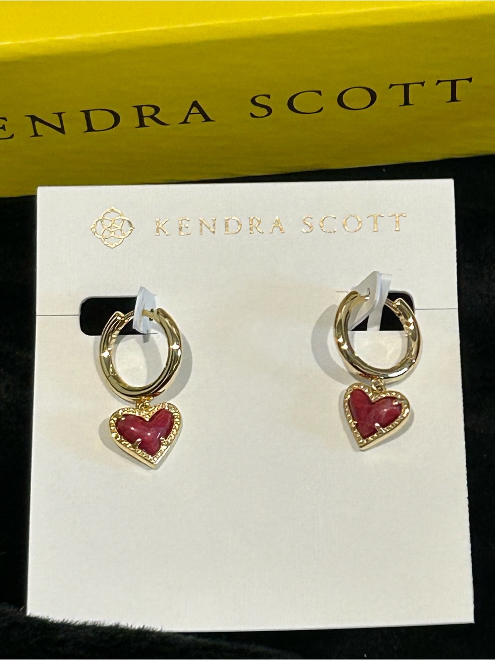 Kendra Scott Gold Hoop Earrings with Red Heart Charms